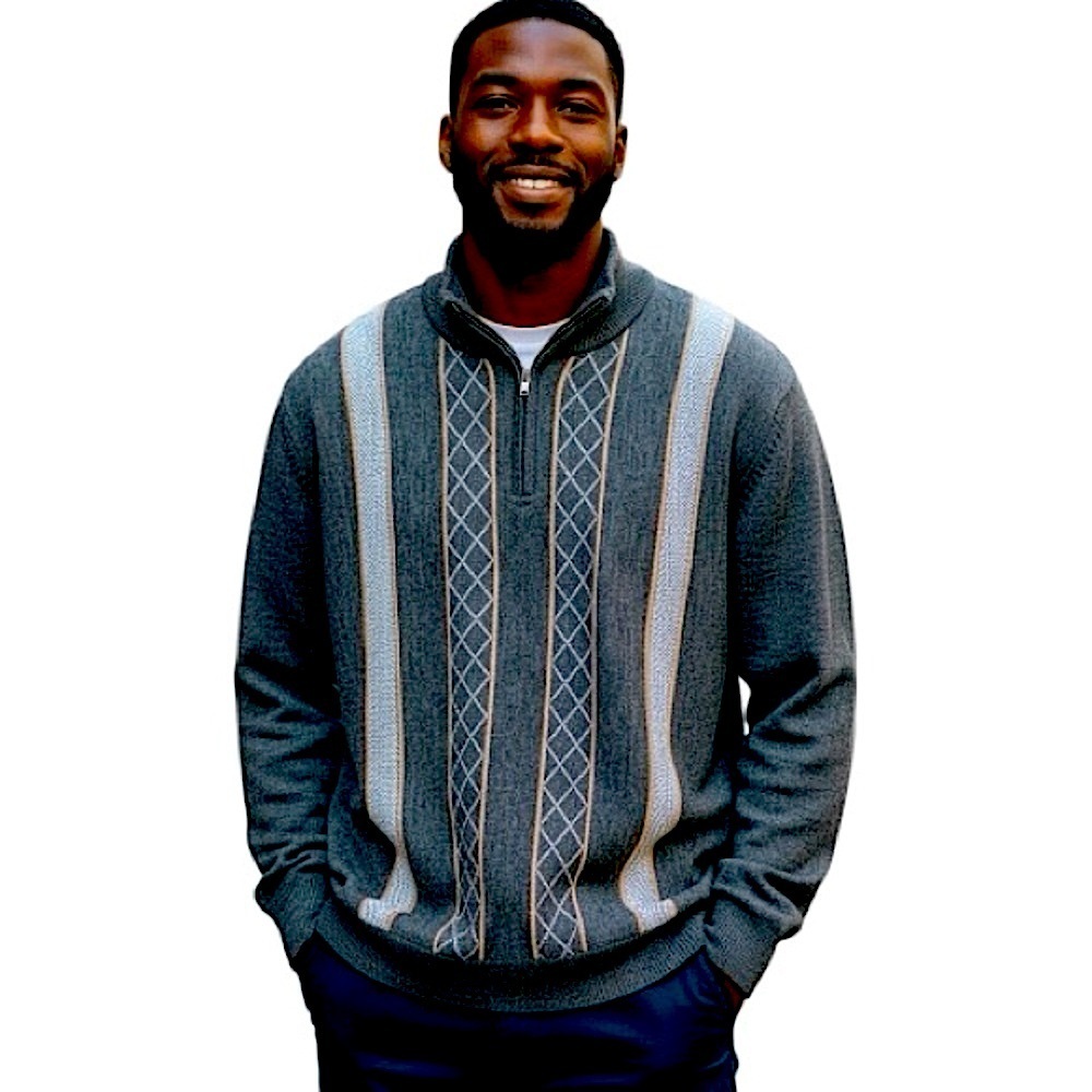 Gran Sasso Vintage 80s Knit Sweater Gray 3D Stripes Wool Blend L Boyds Pullover